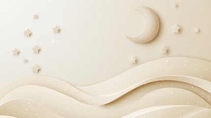Poster - Creamy background featuring subtle stars and moon on wavy texture, ideal for personalized text and creative designs