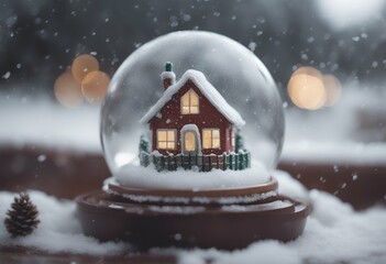 Wall Mural - ball it snowfall christmas snow house inside light winter year magic season globe decoration merry d