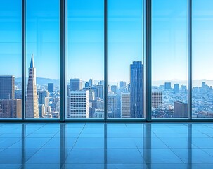 Poster - Cityscape View from Office Window Modern Architecture and Urban Landscape HighRise Buildings and Blue Sky San Francisco Skyline : Generative AI