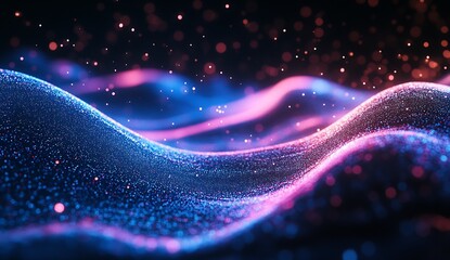 Aufkleber - Vibrant abstract waves of light featuring glowing particles in pink and blue hues : Generative AI