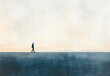 © Generative AI - A solitary figure walks across a serene landscape depicting calmness and reflection in soft muted colors : Generative AI