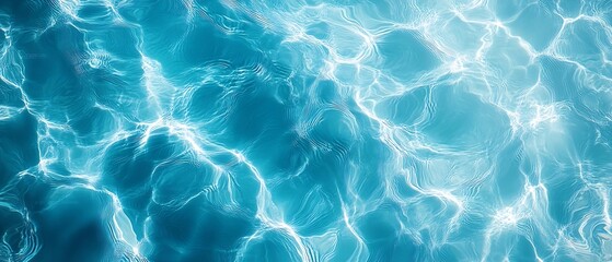 Fototapete - Blue Water Surface with Sparkling Sunlight Reflections Abstract Liquid Texture and Ripple Patterns : Generative AI