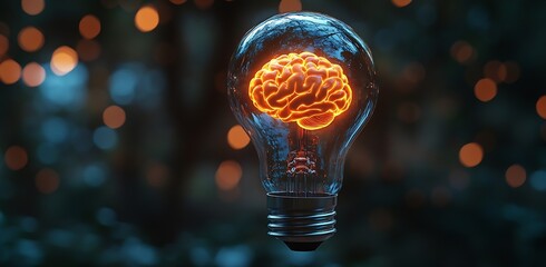 Poster - Glowing Brain Inside Lightbulb for Creative Thinking Innovation and Bright Idea Concepts Sparks of Brilliance : Generative AI