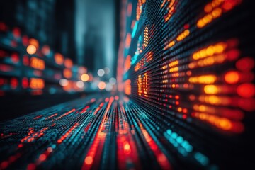 Poster - Abstract representation of digital information flow, highlighting data streams and network activity, with a colorful and dynamic visual effect, deep colors and futuristic look.