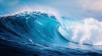 Poster - Majestic Ocean Wave Crashing with Power and Splendor AweInspiring Seascape with Blue Water and White Foam : Generative AI