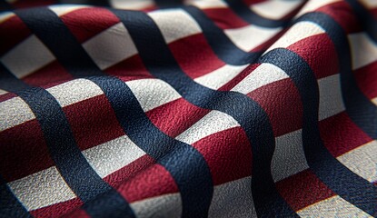Poster - Elegant Close Up of a Waving Red and White Checkered Textile Bringing Depth and Texture to Life : Generative AI