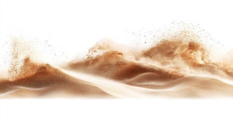 Leinwandbilder - Ethereal view of brown sand waves cascading like a natural masterpiece against a white background : Generative AI