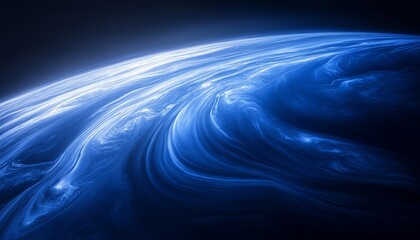 Aufkleber - Stunning depiction of swirling cosmic waves on a blue planet showcasing the beauty of outer space : Generative AI