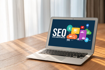 Poster - seo search engine optimization for modish e-commerce and online retail business showing on computer 