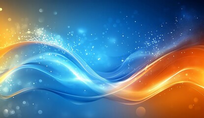 Fototapete - Flowing waves of vibrant blue and orange with sparkling lights creating a dynamic abstract look : Generative AI