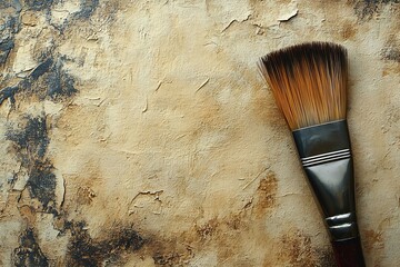 Aufkleber - Artistic Brush on Textured Canvas Background  Creative Process and Fine Art Photography Still Life for Painterly Texture : Generative AI