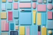 © Andrii Savchuk - Colorful abstract geometric pattern of rectangular blocks arranged neatly on a pastel wall