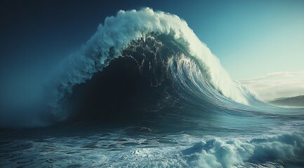 Poster - Dramatic Ocean Wave Crashing with Power and Splendor for Wallpaper or Coastal Imagery Designs : Generative AI