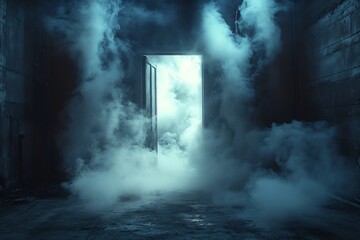 Aufkleber - Eerie Scene of a Doorway Surrounded by Smoke Creating Mystery and Intrigue Ideal for Thriller and Horror Concepts : Generative AI