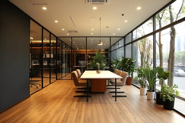 Aufkleber - Modern Office Conference Room with Glass Walls and Natural Light Bright Open Workspace : Generative AI