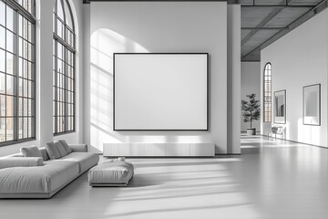 Poster - Minimalist Interior with Large Blank Canvas Modern Art Gallery Space for Exhibit and Showcase : Generative AI