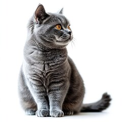 Aufkleber - Adorable British Shorthair Cat Portrait with Gray Fur and Golden Eyes Domestic Pet on White Background : Generative AI
