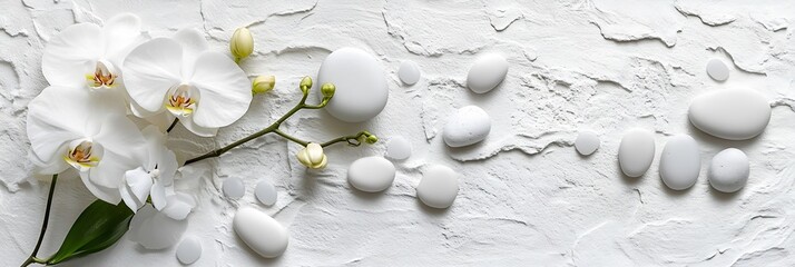 Poster - Zen White Orchid and Stones Serene Spa Still Life for Meditation Wellness and Calming Home Decor Perfect for Peaceful Designs : Generative AI