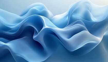 Fototapete - Elegant Flowing Blue Fabric Waves with a Soft and Dreamy Texture Against a Calm Background : Generative AI
