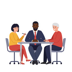 Poster - Business meeting with diverse professionals in flat vector illustration style vector art