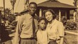 © Adriana - Vintage retro family portrait of an African American man posing with his wife and daughter at their home front yard