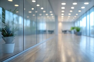 Leinwandbilder - Modern Office Interior Glass Wall Design Business Environment Contemporary Workplace Corporate Architecture Plants and Natural Light : Generative AI