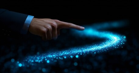 Leinwandbilder - Magical Touch Concept Finger Pointing at a Trail of Light Digital Art Illustration Modern Business Innovation Creative Energy : Generative AI