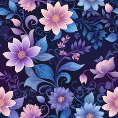 Aufkleber - Elegant Floral Art, Vibrant Blooms In Blue And Purple, Graceful Petals, Soft Light. Delicate Design For Background. Glossy Floral Art For Print.