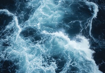 Poster - Aerial View of Ocean Waves Blue Water Surface with White Foam Nature Background for Aquatic Concepts : Generative AI
