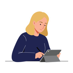 Poster - Person using digital tablet for creative work in flat style vector art
