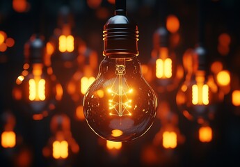 Aufkleber - Glowing Vintage Style Light Bulbs on a Dark Background Symbolizing Ideas Innovation and Warm Illumination for Concepts : Generative AI