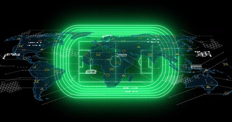 Poster - Glowing green digital interface with animation on futuristic world map
