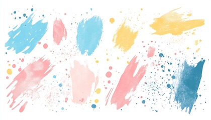 Aufkleber - Vibrant watercolor splashes with playful colors including pink blue yellow and dots for lively artistic compositions : Generative AI
