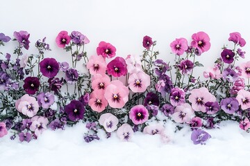Aufkleber - Colorful Pansies in Snow Winter Scene of Vibrant Flowers in a Cold Landscape Floral Beauty : Generative AI