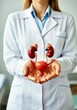 © Jenny - Female doctor holding anatomical model of human urinary system including kidneys and bladder