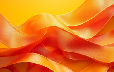 Leinwandbilder - Vibrant Orange Ribbons Flowing on a Warm Yellow Backdrop  Elegant Fabric Swirls for Festive Designs and Celebrations : Generative AI