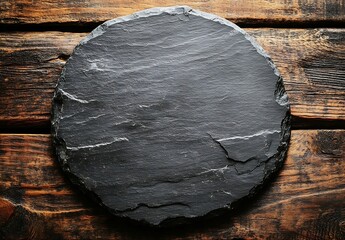 Poster - Rustic Slate Plate on Weathered Wood Backdrop Perfect for Product Display and Natural Food Photography : Generative AI