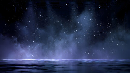 Poster - Mystical stage background with water reflection and glittering stars effect