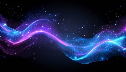 Aufkleber - Sleek and Beautiful Light Waves in Pink and Blue Rendering a Dreamlike Spatial Illusion on a Dark Canvas : Generative AI