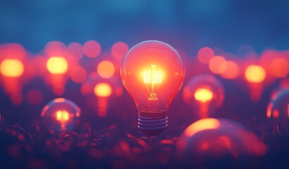 Poster - Glowing Light Bulbs Creative Idea Inspiration and Innovation Concept with Warm and Cool Tones : Generative AI