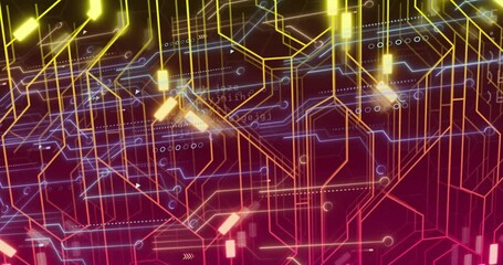 Aufkleber - Forming complex digital network pattern, colorful circuit lines and glowing elements