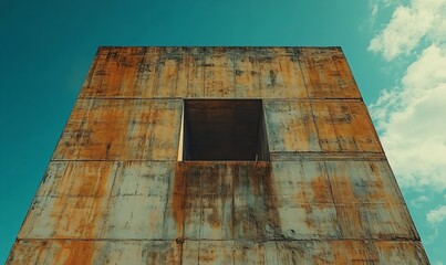 Leinwandbilder - Brutalist Architecture Vintage Building with Dramatic Sky and Clouds Concrete Walls and Geometric Design : Generative AI