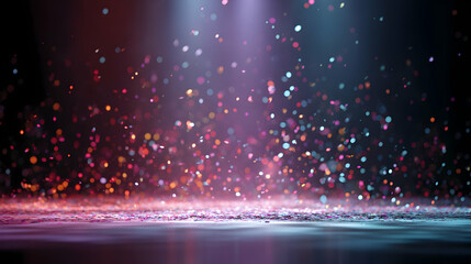 Poster - Abstract sparkling light show with confetti elements on a dark backdrop