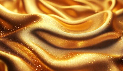 Poster - Gleaming golden fabric draped elegantly showcasing luxurious textures and shimmering details : Generative AI