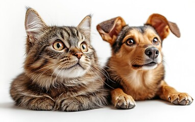 Poster - Adorable Cat and Dog Portrait Cute Animal Friends Close Up Shot Furry Companions Lovely Pets Studio Photo : Generative AI