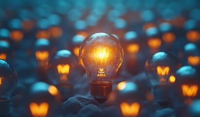 Aufkleber - Glowing Lightbulb Amongst Others Idea Concept with Innovation Creativity and Bright Future : Generative AI