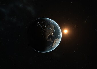Poster - Stunning Earth View From Space Capturing North America and a Bright Sunlit Background : Generative AI