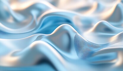 Poster - Beautiful flowing silk and satin fabric in soft blue shades with gentle waves and smooth drapes : Generative AI