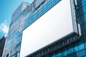 Poster - Commercial Building Exterior with Blank Billboard Under Blue Sky Advertising Space Modern Architecture Urban Landscape : Generative AI