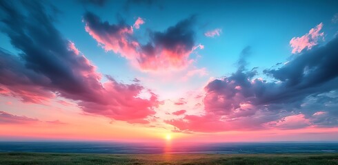 Leinwandbilder - Dramatic Sunset Sky with Colorful Clouds and Ocean Reflection Creating a Beautiful Natural Landscape : Generative AI